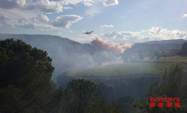 Els bombers treballen en un incendi a la riera de Torrelavit