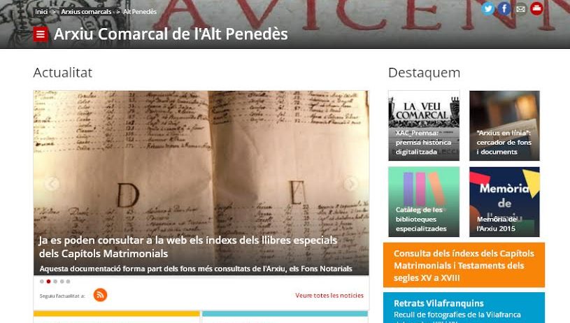 L’Arxiu Comarcal de l’Alt Penedès estrena nou portal web