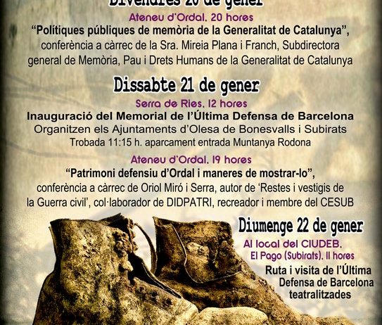Subirats celebrarà del 20 al 22 de gener les 7 jornades de recuperació de la memòria històrica