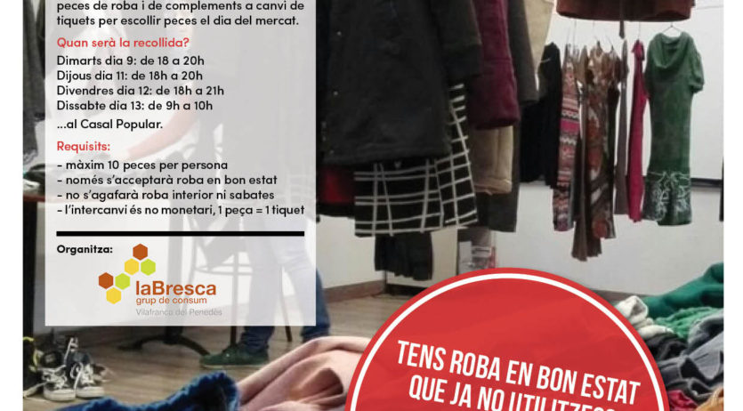 Dissabte se celebra el segon mercat d’intercanvi de roba al Casal Popular de Vilafranca