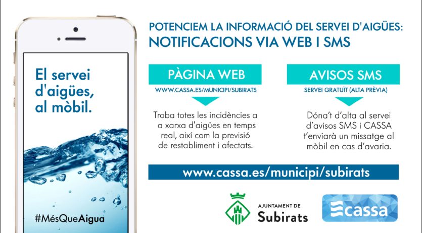 CASSA informarà de les avaries a Subirats a la pàgina web i mitjançant SMS als clients
