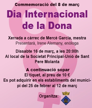 Inscripcions obertes al sopar de commemoració a Olèrdola del Dia Internacional de la Dona