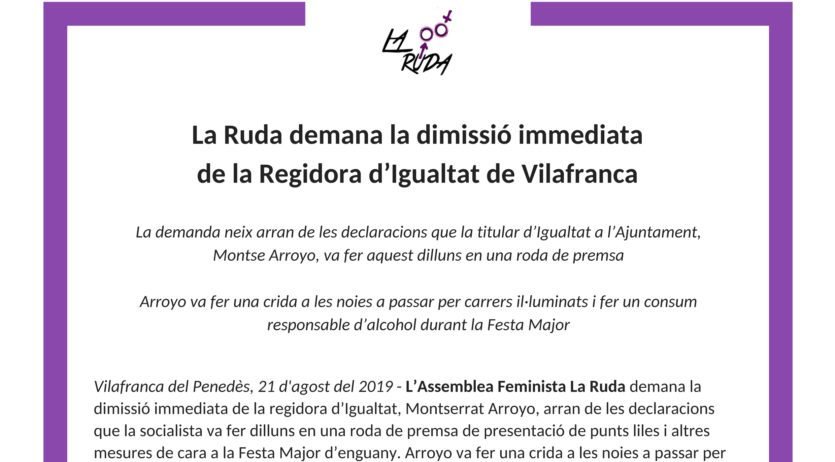 La Ruda demana la dimissió immediata de la Regidora d’Igualtat de Vilafranca