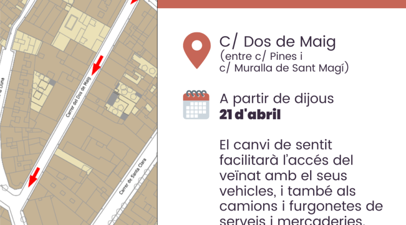 El carrer Dos de Maig canvia de sentit de circulació