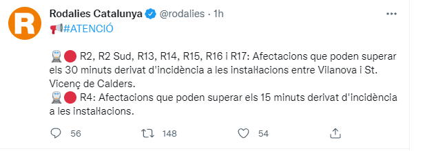 Una avaria en el sistema de senyalització provoca retards de 15 minuts a la R4
