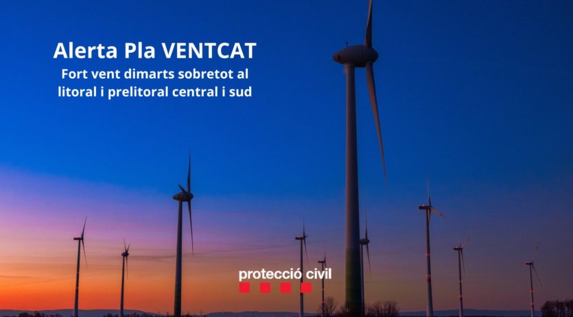 Protecció Civil activa l’Alerta del Pla Ventcat per la previsió de fort vent sobretot dimarts