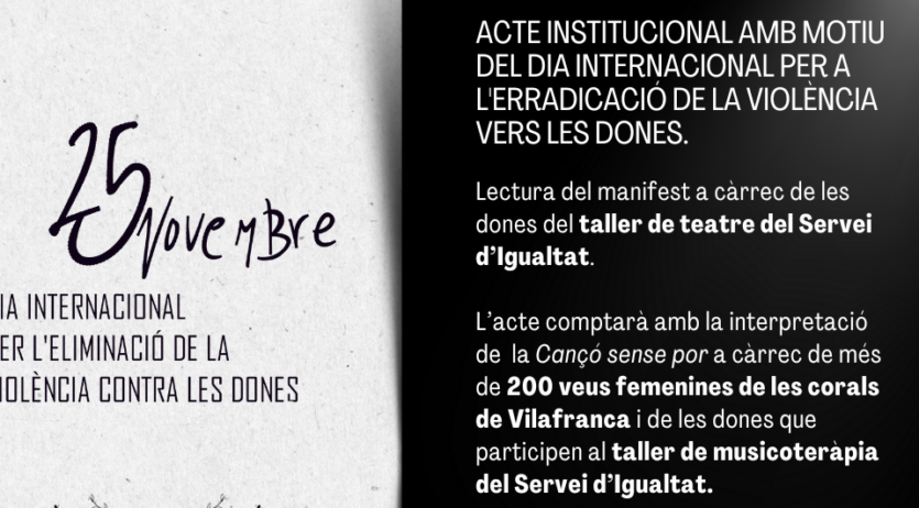 Aquest dissabte se celebra l’acte central de 25N a Vilafranca