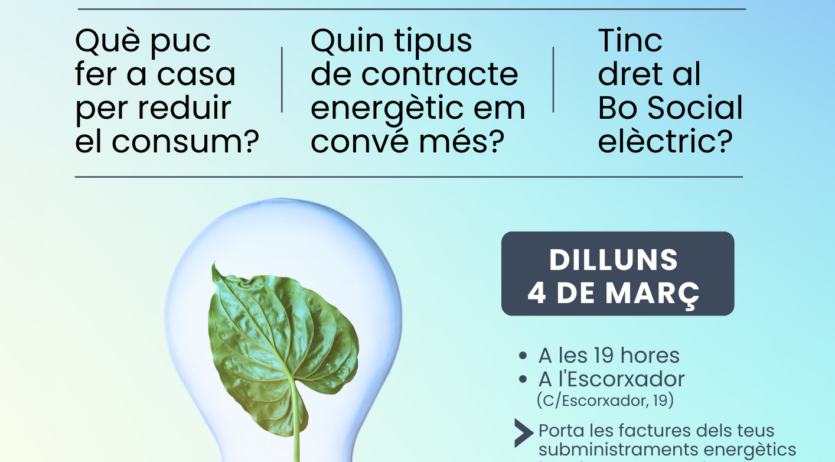 Xerrada-taller per aprendre a estalviar en els subministraments energètics a l’Escorxador