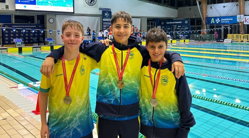 Nil Torné, Jan Gea i Iván Parra (CN Vilafranca), medallistes als Campionats de Catalunya Aleví