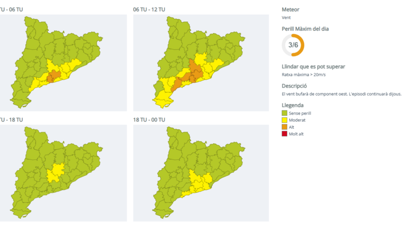 Activat el pla VENTCAT per la ventada prevista a partir de dimecres